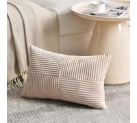 Fancy Homi Tan Lumbar Decorative Throw Pillow Covers 12x20 Inch for Living Room Couch Bed Sofa, Boho Home Decor, Soft Striped Corduroy Rectangle Accent Beige Cushion Case 30x50 cm