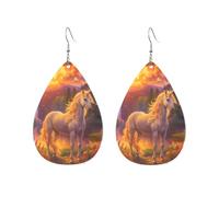 Fancy Horse Sea In Tree At Sunset Teardrop Earring Trendy Faux Leather Earrings Durable Holiday Earring For Daily Wear Party Women