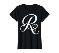 Fancy Italic Initial Letter R Monogram Simple Heart Graphic Value Graphic T-Shirt, Women, Black, S