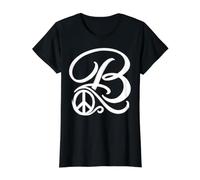 Fancy Italic Script Initial Letter B Minimalist Peace Symbol Value Graphic T-Shirt, Women, Black, S
