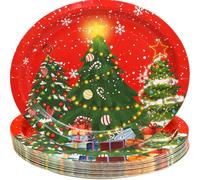 Fancy Land Christmas Tree Oval Paper Plates Holiday Serving Plates Merry Christmas Disposable Platters for Dinnerware Party Trays Supplies 24 Pcs 10" X 12"