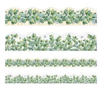 Fancy Land Eucalyptus Bulletin Board Border Die-Cut Classroom Decoration 36ft Per Roll Two Sided Printed Rustic Greenery Leaves Border for Classroom Back to School Decoration