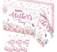 Fancy Land Happy Mothers Day Tablecloths 3 Pack Pink Rose Flowers Plastic Disposable Table Cloth for Rectangle Tables Happy Mothers Day Decorations