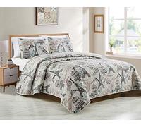 Fancy Linen Coverlet Bedspread Set Paris Butterflies Eiffel Tower Birds Flowers Bird Cage Beige Black Turquoise Pink New # Paris Butterfly (Twin/Twin Extra Long)