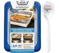 Fancy Panz Denim Blue 9x13x2 Aluminum Foil Pan Carrier with Lid - Made in the USA Reusable Casserole Carrier - Portable Food Transport Holder for Potlucks, Parties, Tailgates & Entertaining