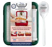 Fancy Panz - Green Premium Aluminum Foil Pan Carrier with Lid & Hot/Cold Pack - Elevated Food Serving Tray - Portable Casserole Carrier with Lid - Made in the USA Hosting Essentials