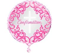 Fancy Pink Cross Confirmation Round Foil Balloon (45cm) - Elegant Party Decor for Celebrations & Events - 1 Pc