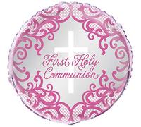 Fancy Pink Cross First Holy Communion Foil Balloon (45cm) - Ideal for Decor Confirmations, Religious Gatherings & Special Occasions - 1 Pc