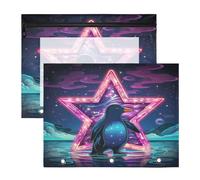Fancy Purple Light Penguin 3 Ring Binder Clear Binders Pencil Pouches Bags Case(2 Pack)