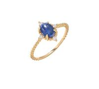 Fancy Rings for Women, Women's Eternity Rings Thin Ring with 0.8Ct Oval Sapphire and 0.05Ct Diamond 9K Yellow Gold Size I 1/2