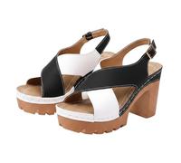 Fancy Sandals for Women Colour Block Retro Clog Heels Women Cross Strap Adjustable Ankle Buckle Non Slip Cushioned Footbed Comfortable Summer Dressy Shoes for Wide Fit Parties Vacation Size 7