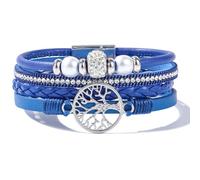 FANCY SHINY 4-in-1 Tree of Life Leather Bracelets Charm Braided Rhinestone Beaded Strands Stackable Boho Wrap Bracelet with Magnetic Closure Christmas Gift Inspirational Spiritual Jewelry for Women