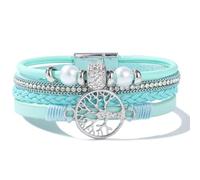 FANCY SHINY Tree of Life Leather Wrap Bracelets Boho Pearl Rhinestone Bead Braided Bracelet with Magnetic Closure Inspirational Spiritual Jewelry Gift for Women, One Size, Faux Leather, no gemstone