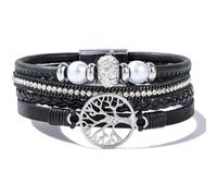 FANCY SHINY Tree of Life Leather Wrap Bracelets Boho Pearl Rhinestone Bead Braided Bracelet with Magnetic Closure Inspirational Spiritual Jewelry Gift for Women, One Size, Faux Leather, no gemstone