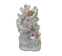 Fancy That Coral Seashell Tabletop Water Fountain, 15.5 Inch White Resin | Three Cascading Pools, Two Built-In LEDs, Included Pump, 6-Foot Cord, Glittered Coastal Finish, Pink and Amber Interiors
