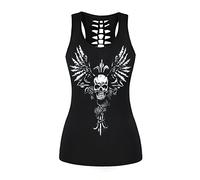 Fancy Uyee Womens Hollow Out Skull Print Workout Yoga Tank Tops Halloween Shirt, Skull Swing 019, M