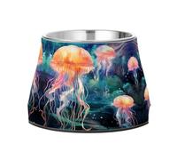 Fancy Watercolor Jellyfish Non Slip Anti Skid Dog Bowls Stainless Steel Food Water Bowl Stackable Pet Puppy Dishes