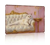 Fancy White Cat with Champagne Sign Cute Quirky Whimsical Cocktail Poster Bar Cart Tin Sign For Home Bedroom Dorm wall Decor 12x8inch