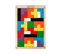 FANCY Wooden Tetris Puzzle for Kids - Montessori Tangram Puzzle with 26 Colourful Blocks, Educational Brain Teaser Puzzles for Ages 3 and Up - Natural Wood, Home or Travel Use