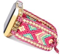 Fancy Woven Braided Nylon Band Compatible with Apple Watch Bands 40mm 41mm 38mm, Retro Boho Friendship Bracelet Handmade Bohemian Beaded Adjustable Dressy Strap Wristbands for iWatch Bands Series