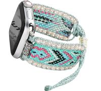 Fancy Woven Braided Nylon Band Compatible with Apple Watch Bands 40mm 41mm 38mm, Retro Boho Friendship Bracelet Handmade Bohemian Beaded Adjustable Dressy Strap Wristbands for iWatch Bands Series