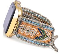 Fancy Woven Braided Nylon Band Compatible with Apple Watch Bands 40mm 41mm 38mm, Retro Boho Friendship Bracelet Handmade Bohemian Beaded Adjustable Dressy Strap Wristbands for iWatch Bands Series