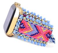 Fancy Woven Braided Nylon Band Compatible with Apple Watch Bands 40mm 41mm 38mm, Retro Boho Friendship Bracelet Handmade Bohemian Beaded Adjustable Dressy Strap Wristbands for iWatch Bands Series