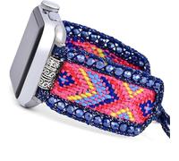 Fancy Woven Braided Nylon Band Compatible with Apple Watch Bands 40mm 41mm 38mm, Retro Boho Friendship Bracelet Handmade Bohemian Beaded Adjustable Dressy Strap Wristbands for iWatch Bands Series