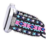 Fancy Woven Braided Nylon Band Compatible with Apple Watch Bands 40mm 41mm 38mm, Retro Boho Friendship Bracelet Handmade Bohemian Beaded Adjustable Dressy Strap Wristbands for iWatch Bands Series