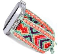 Fancy Woven Braided Nylon Band Compatible with Apple Watch Bands 40mm 41mm 38mm, Retro Boho Friendship Bracelet Handmade Bohemian Beaded Adjustable Dressy Strap Wristbands for iWatch Bands Series