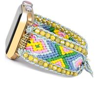 Fancy Woven Braided Nylon Band Compatible with Apple Watch Bands 40mm 41mm 38mm, Retro Boho Friendship Bracelet Handmade Bohemian Beaded Adjustable Dressy Strap Wristbands for iWatch Bands Series