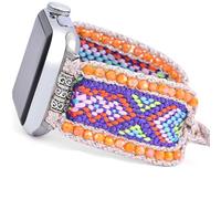 Fancy Woven Braided Nylon Band Compatible with Apple Watch Bands 40mm 41mm 38mm, Retro Boho Friendship Bracelet Handmade Bohemian Beaded Adjustable Dressy Strap Wristbands for iWatch Bands Series