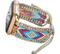 Fancy Woven Braided Nylon Band Compatible with Apple Watch Bands 42mm 44mm 45mm, Retro Boho Friendship Bracelet Handmade Bohemian Beaded Adjustable Dressy Strap Wristbands for iWatch Bands Series
