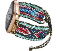 Fancy Woven Braided Nylon Band Compatible with Apple Watch Bands 42mm 44mm 45mm, Retro Boho Friendship Bracelet Handmade Bohemian Beaded Adjustable Dressy Strap Wristbands for iWatch Bands Series