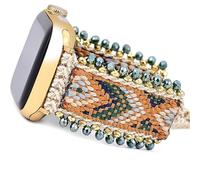 Fancy Woven Braided Nylon Band Compatible with Apple Watch Bands 42mm 44mm 45mm, Retro Boho Friendship Bracelet Handmade Bohemian Beaded Adjustable Dressy Strap Wristbands for iWatch Bands Series