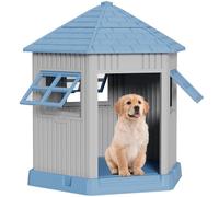 Fancyango Durable Dog House Indoor Outdoor for Small Medium Dogs, Weatherproof Puppy Shelter with Elevated Floor & Air Vents, Easy Clean and Assemble (Blue, 36.61" L x 29.5" W x 37.4" H)