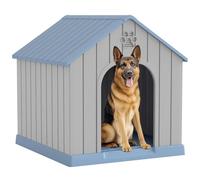 Fancyango Large Dog House Outdoor, Durable Plastic Waterproof Indoor Doghouse with Elevated Floor for Small Medium Large Dogs, Easy Clean and Assemble (36.2''L×38''W×38''H, Blue)