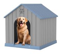 Fancyango Large Dog House Outdoor Indoor for Medium Large Dogs, Sturdy Plastic Waterproof Doghouse with Air Vents and Elevated Floor, Easy Clean and Assemble (Light Blue, 36.2''L×38''W×38''H)