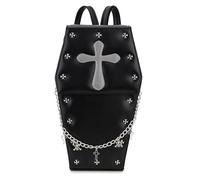fancybag Gothic Coffin Shaped Punk Women Backpack with Cross Chain Helloween Coffin Shoulder Bag Women Goth Accessories Spooky Handbags(Black), Black, Middle, Punk Gothic