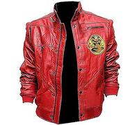 Fancyd Cobra Kai Jacket Mens Karate Kid Patch Johnny Lawrence William Zabka Motorcycle Red Leather Jacket