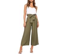 FANCYINN Women 2 Pieces Casual Tracksuit Summer Sleeveless Tank Top and Paperbag Trouser Outfits High Waist Cropped Trouser with Pocket and Comfy Vest Set Olive Green Pants & White Top S