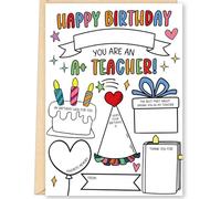 FANCYLUCKY Fill In The Blanks Teacher Birthday Card, Happy Birthday Gift for Teacher from Student, Teacher Appreciation Birthday Gifts for Women Men