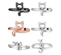 Fancypost 6Pcs Adjustable Crochet Rings Set - Yarn Guide & Tension Control for Knitting, Cat Design Finger Rings with Storage Box - Crochet Accessories for Women