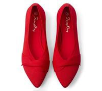 FancyRing Women's Ballet Flats Pointed-Toe Knit Flats with Knot Slip-On Casual Comfortable Dressy Flats, Red, 7 UK