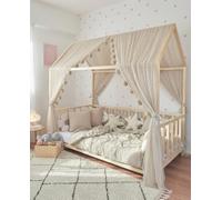 Fancyroom Children's Bed Canopy Decoration Set - Beige Pompom Garland & Premium Tulle