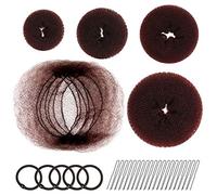 FANDAMEI 4pcs Hair Donut Bun Maker with 20 Pieces Invisible Hair Nets for Bun, Donut Bun Maker Girls Hair Styling kit, 5 pieces Hair Elastic Bands, 20 pieces Hair Bobby Pin, Brown