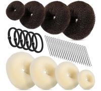 FANDAMEI 8pcs Hair Donut Bun - Dark Brown & Beige Donut Bun Maker, 5pcs Hair Bands, 20 pcs Hair Pins