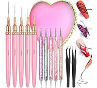 FANDAMEI Nail Art Tools, Nail Design Tools, Liner Brushes For Nails 5/8/12/20/25mm, Thin Nail Art Brushes For Drawing Long Lines, Nail Brushes For Nail Art, Nail Dotting Tool, Nail Art Kit, Nail Tools