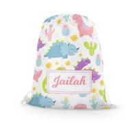 Fandango Personalised Premium Drawstring Bag Colourful Girl Dinosaur PE Gym Kit School P.E Kids Sport Rucksack