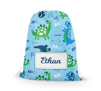 Fandango Personalised Premium Drawstring Bag Dark Blue Dinosaur PE Gym Kit School P.E Kids Sport Rucksack